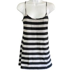 VTG Y2K Striped Black Gray Camisole Tank M Spaghetti Straps Emo Scene Grunge